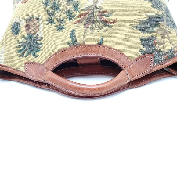 Tommy Bahama Tapestry palm tree printed clutch purse w/leather handles & trim - Picture 6 of 7